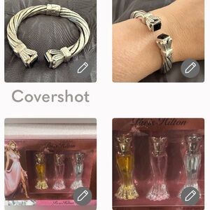 Ornate Sterling silver/Onyx hinge bracelet+NIB Paris Hilton 3p set